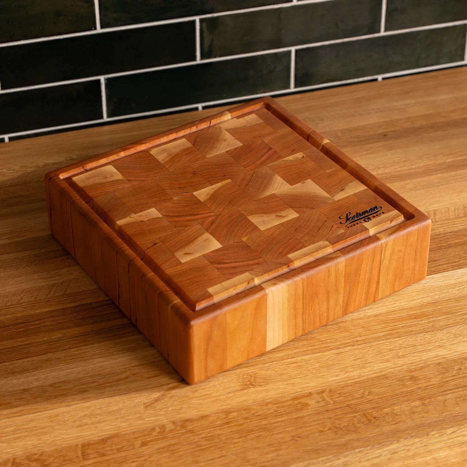 Cherry End Grain Square Butcher Block with Juice Groove - Image 9