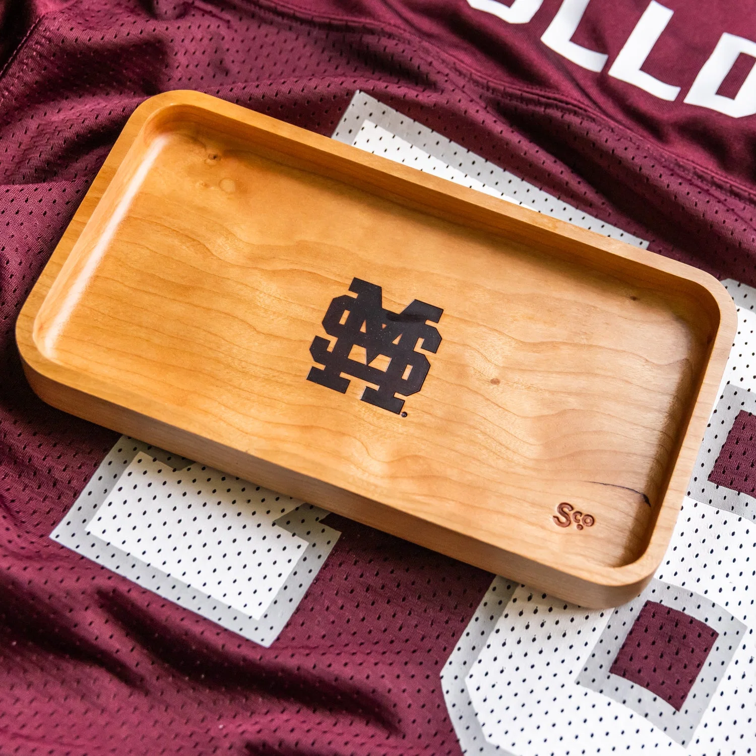Cherry Mississippi State Wooden Valet | Baseball Mark