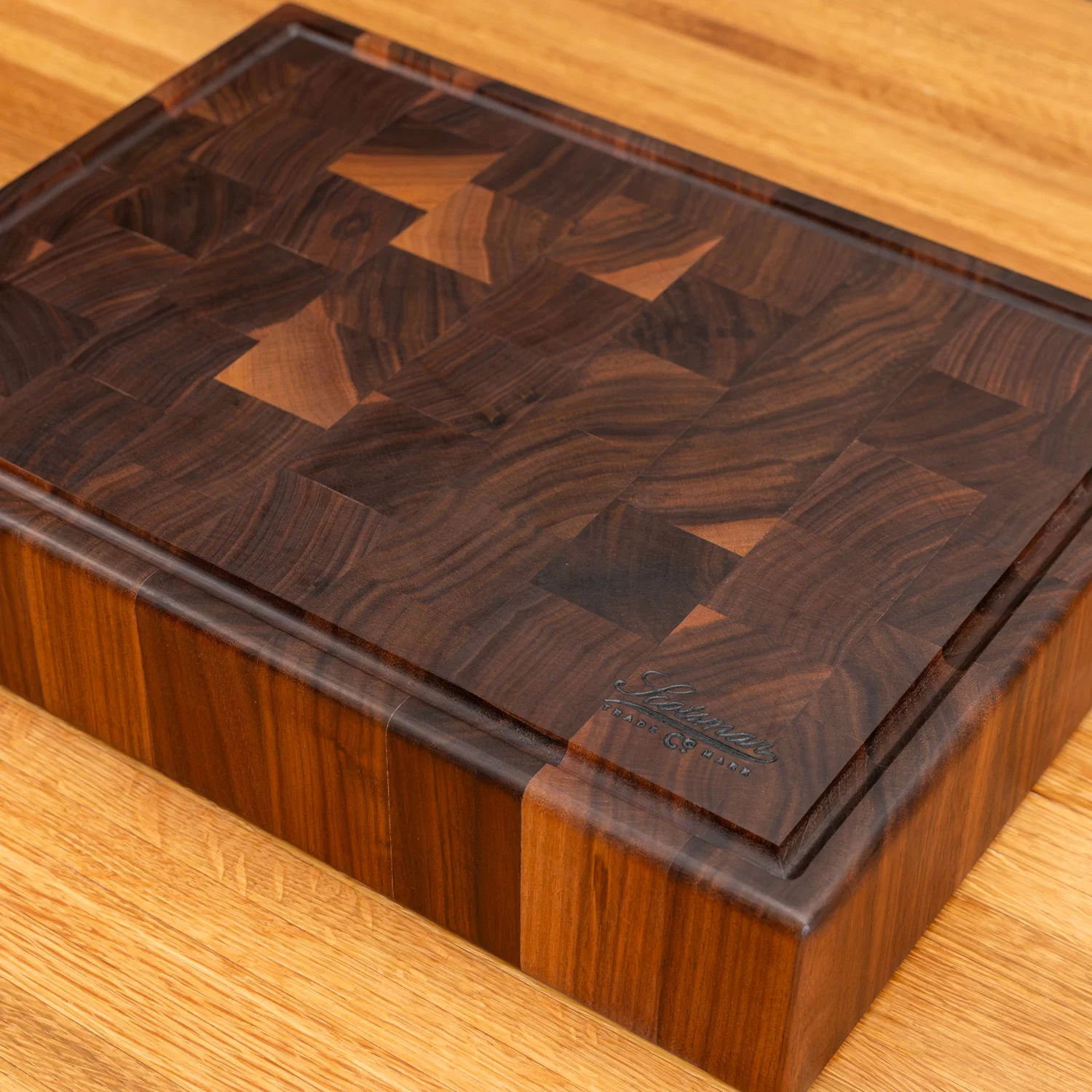 Walnut End Grain Rectangle Butcher Block with Juice Groove - Image 11