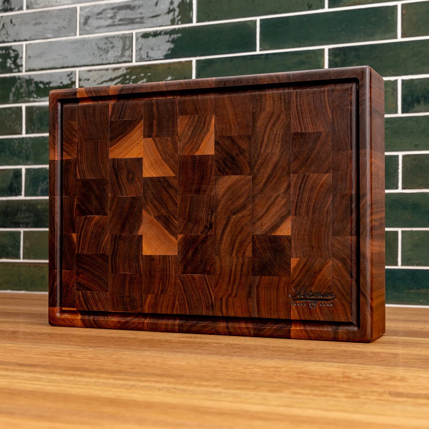 Walnut End Grain Rectangle Butcher Block with Juice Groove - Image 9